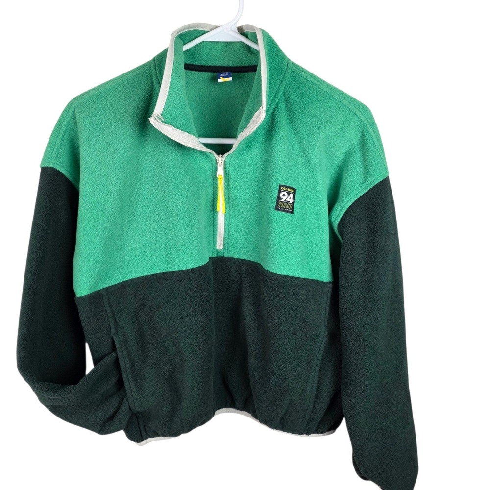 Old Navy Fleece Pullover Mens Small Green Excellent Colorblock Quarter Zip Retro